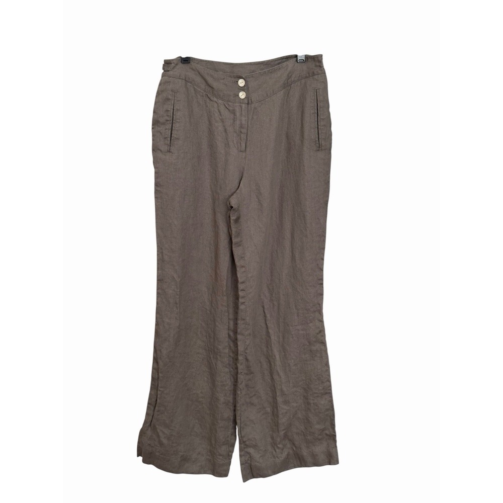 J.Jill Pants Sz‎ 8 100% Linen Wide Leg Brown Pockets Coastal Grandma #R12-1